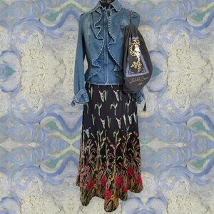 Y2K JM Collection Lily of the Valley Floral Trumpet Full Skirt Bottom Whimsy 90s